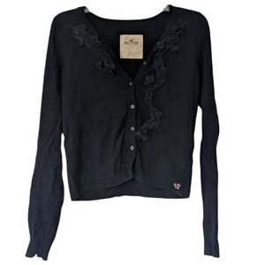Hollister Women's Sweater Cardigan Size Large Navy Blue Buttons Cotton